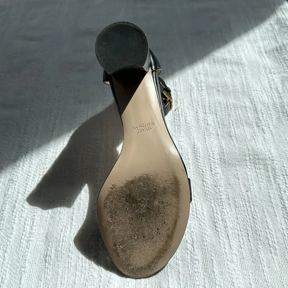 Stuart Weitzman 75Lessnudist Black Nappa Leather Sandals, Size 7M, EEUC - Picture 9 of 16